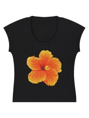Orange Hibiscus Essential Bodycon T-Shirt (Black)